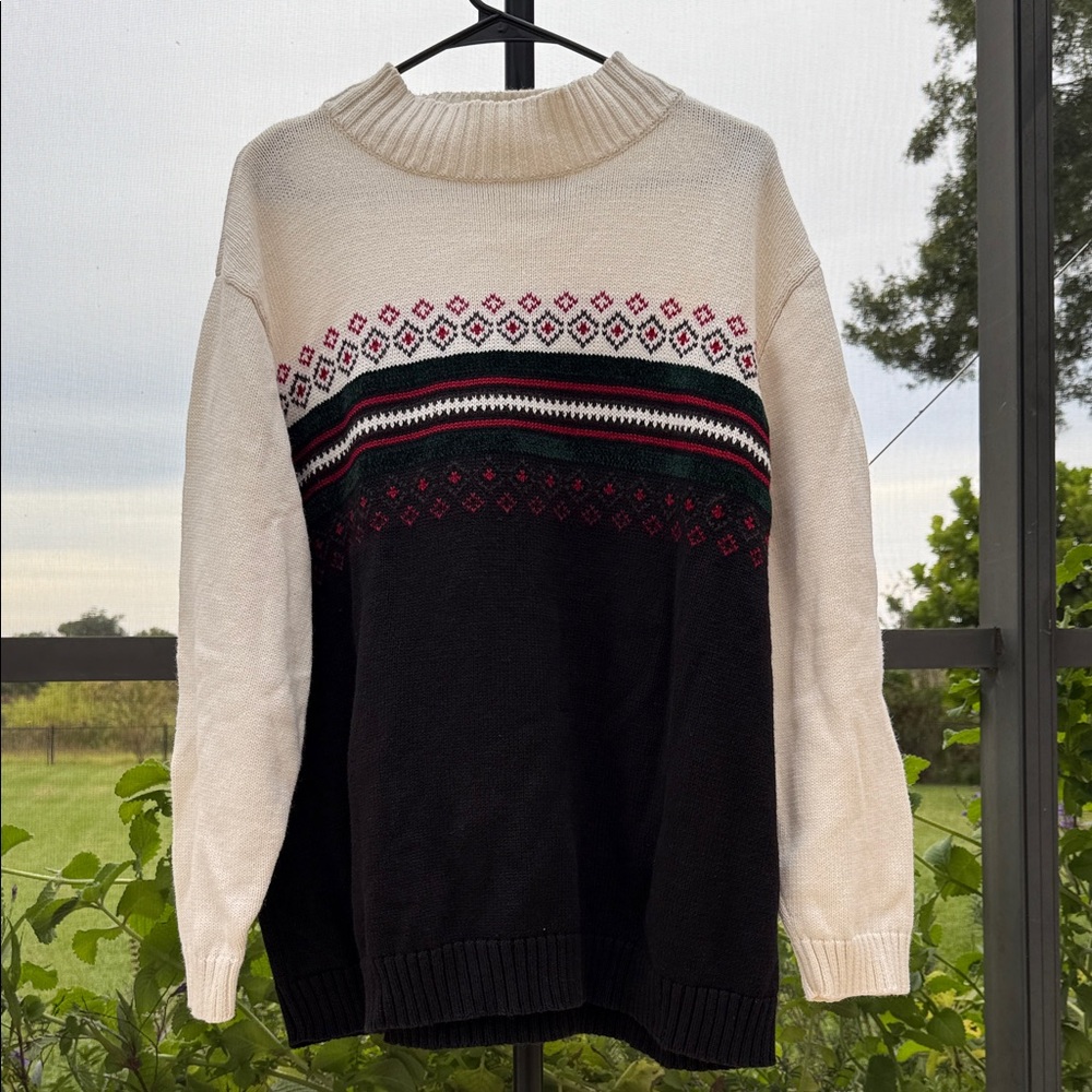 Russ Liz Claiborne Cream and Black Turtleneck Fair Isle Nordic Sweater 22W/24W